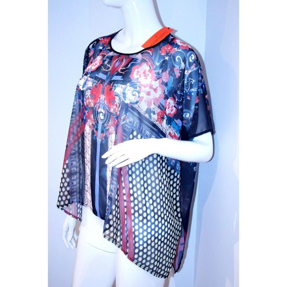 CLOVER CANYON SEE THROUGH SHEER FLORAL PRINT COVER SWIM TOP ASYMMETRIC HEM XS - Picture 2 of 2